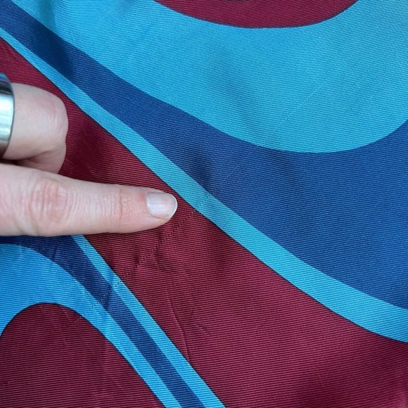 Vintage Rhodia Square Scarf Blue Red Wave Swirl Made in Italy - Picture 6 of 7